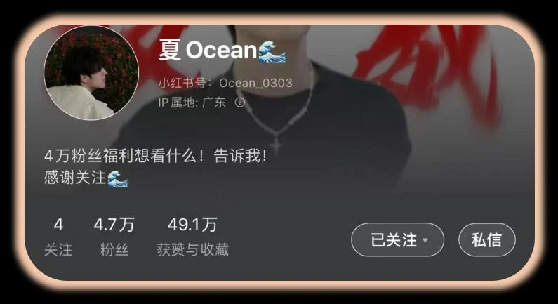 夏 Ocean 账号主页截图，来自公司运营案例